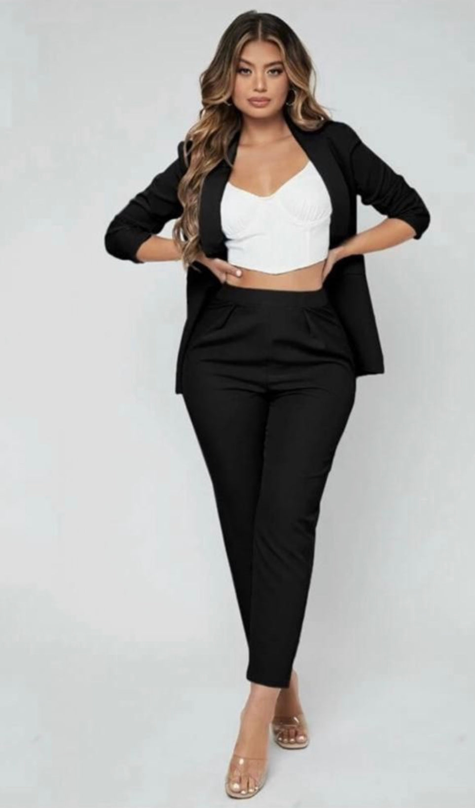 3pcs Solid Top & blazer & pants