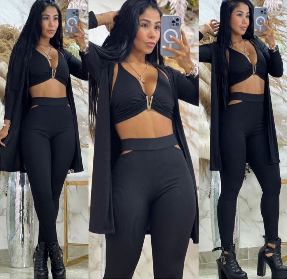 Aaliysha Open Front Coat, Top & Leggings